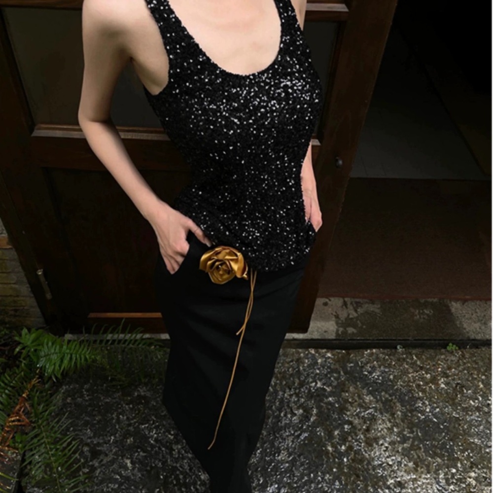 Black Sequin Tank Top